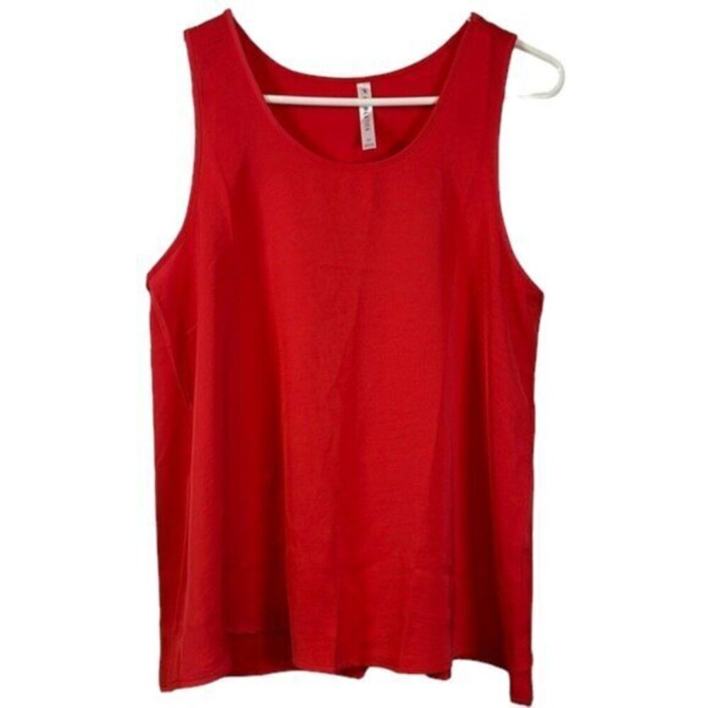 Fabletics Ecosatin Pullover Red/Orange Scoop Neck Tank Top Shirt Med EUC #6793